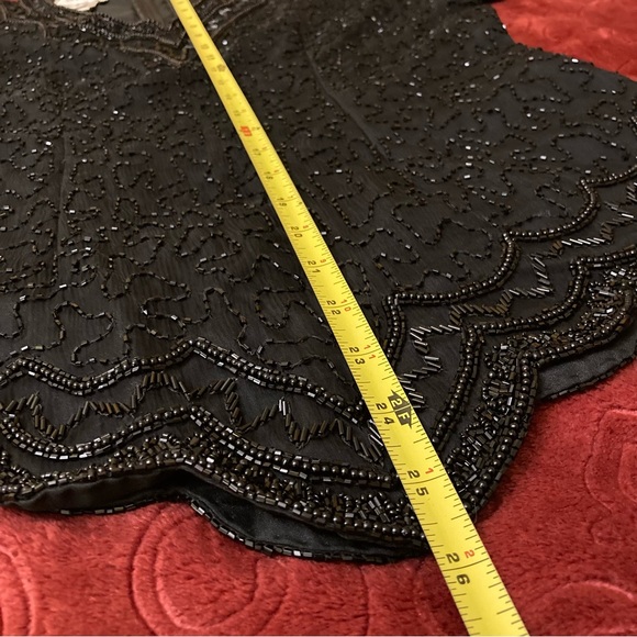 Vtg Stenay Silk Black Beaded Blouse Back Zip Scalloped Hem Sz L - Picture 10 of 10